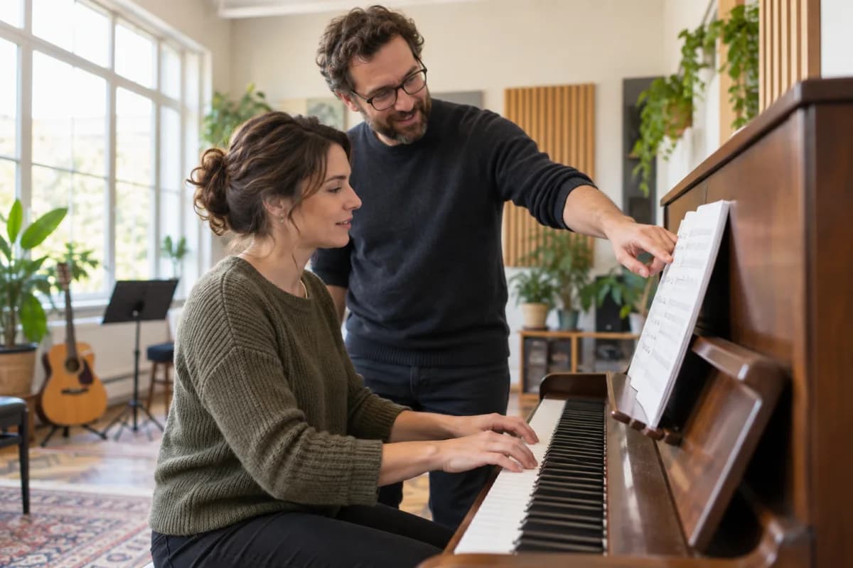 Profesores y músicos en una escuela de música